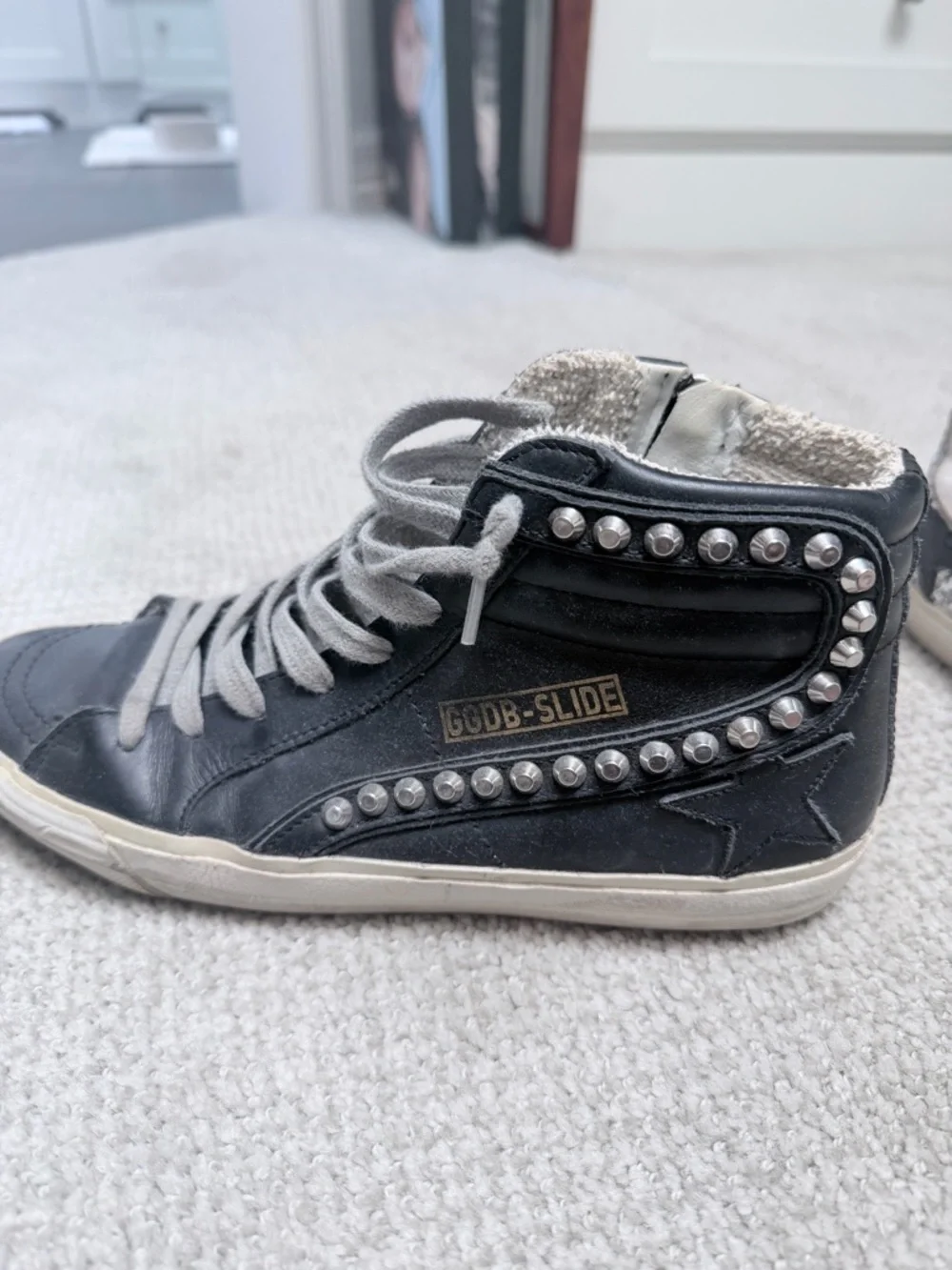 Golden Goose Black Leather High-Top Sneakers with Gray Laces - Picture 4 of 7